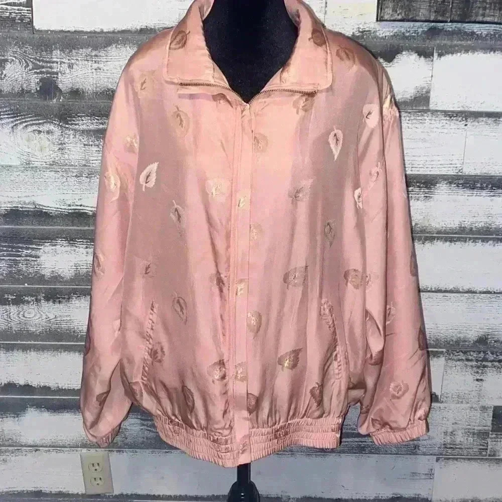 Vintage EVR Jacket 100% Silk with Pink and Gold Leaf design size Large